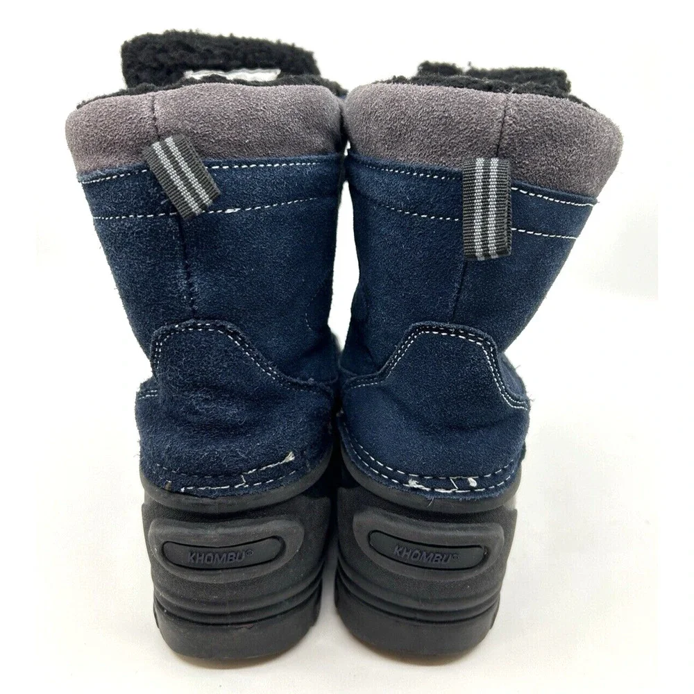 KHOMBU UNISEX JACK SCOOT BIG KIDS SNOW BOOTS SZ 4 BLACK/BLUE/GRAY LINED WINTER